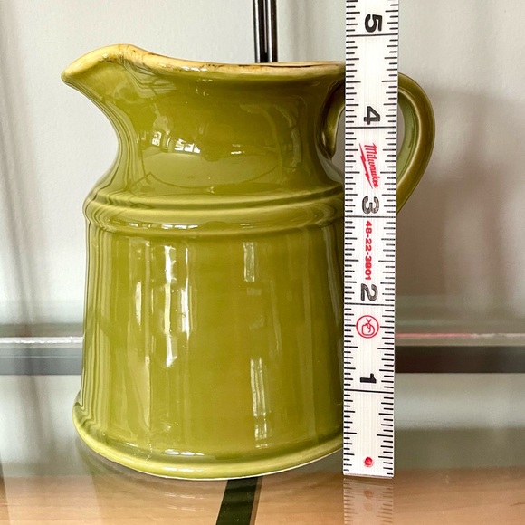 Sur La Table•5” Serving Pitcher•Hand-Painted•Olive Green~Butter Yellow Interior - Picture 10 of 12